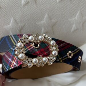 Talbots Tartan Belt with Pearl and Crystal Buckle XL Plaid Holidays